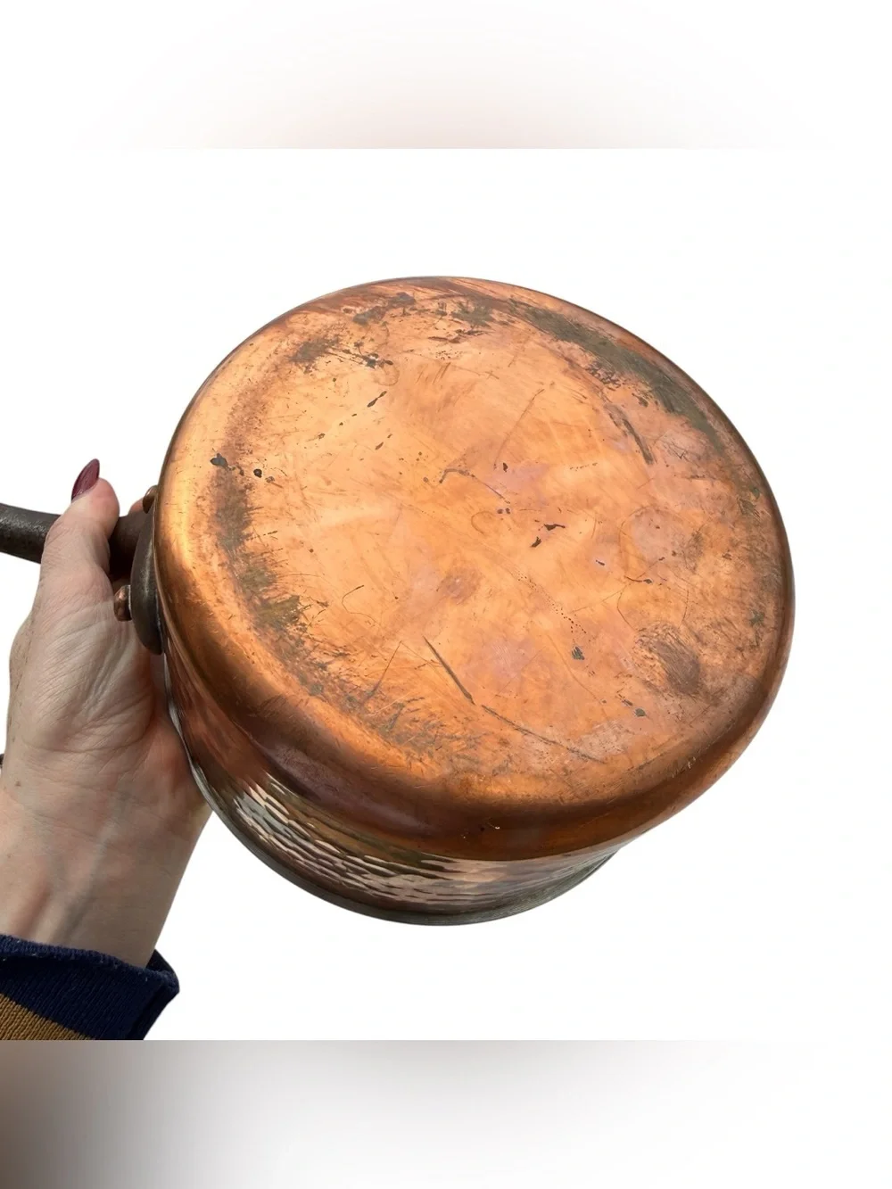 Vintage French Hammered Copper Saucepan Lid Cast Iron Handle Made France 6.5”